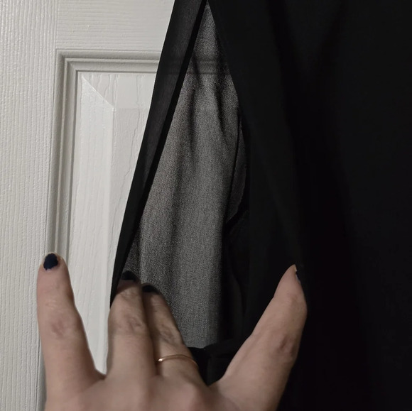 Karl Lagerfield Black Crepe Sheath Mini Dress, Sheer Chiffon Slit Sleeves, EUC! - Picture 7 of 13